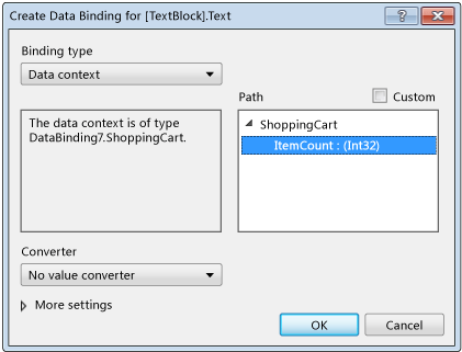 Create Data Binding dialog box