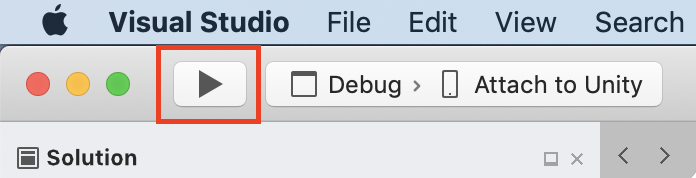 Screenshot of the Play button in Visual Studio for Mac.