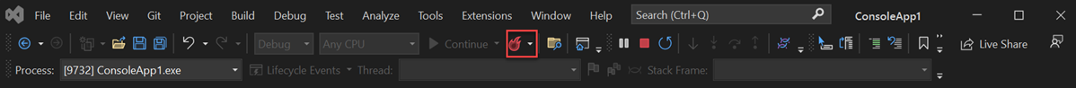 Captura de tela da Recarga Dinâmica no Visual Studio 2022.