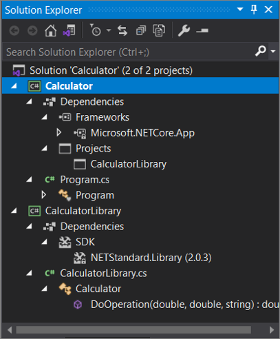 Captura de tela de dois projetos no Gerenciador de Soluções.