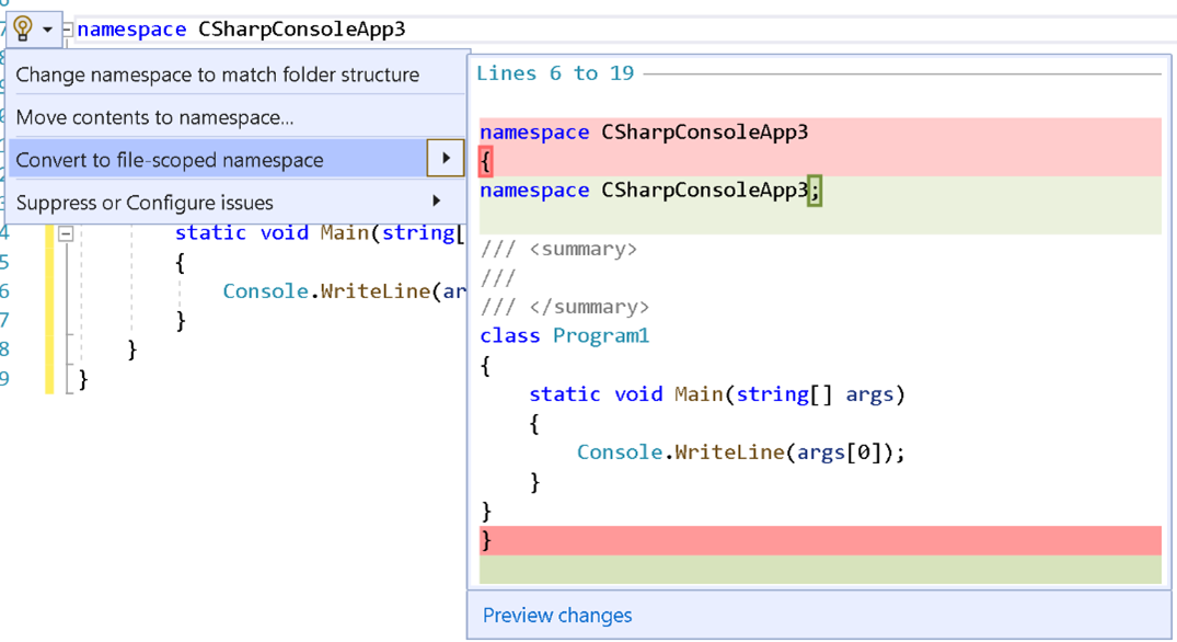 Refatoração de namespace com escopo de arquivo