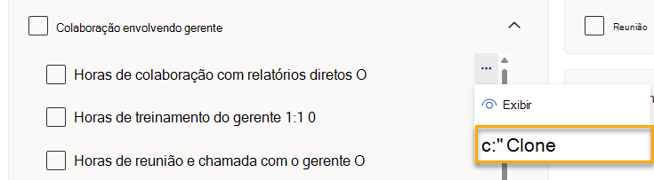 Captura de tela que mostra o menu contextual Ações com a opção Clonar realçada