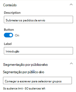 Captura de ecrã a mostrar a metade inferior do painel de propriedades do Power Apps.