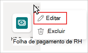 Captura de ecrã do menu pendente da ligação de recursos com a opção editar realçada.