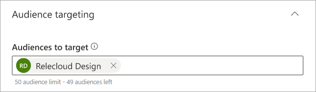 Captura de ecrã a mostrar as opções na categoria de segmentação de audiências no painel de propriedades.