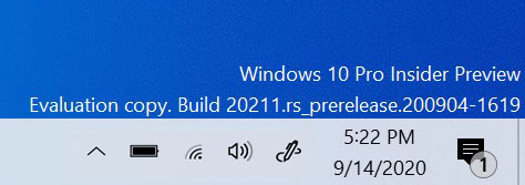 Marca d'água do Windows para Windows 10 Compilações do Insider Preview que mostram a Compilação 20211.