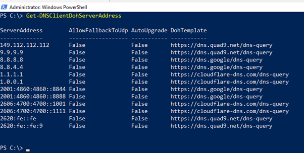 screenshot of powershell command