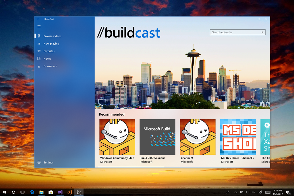 Captura de tela do exemplo BuildCast.