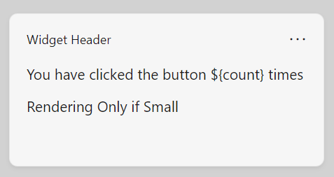 Um cartão adaptável em andamento. Ele mostra um widget com duas linhas contendo o texto especificado na carga JSON. Somente o TextBlock para o tamanho pequeno é renderizado.