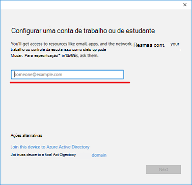 configurar o ecrã da conta escolar ou profissional