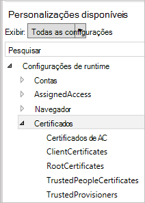 No Windows Configuration Designer, expanda a categoria Certificados.