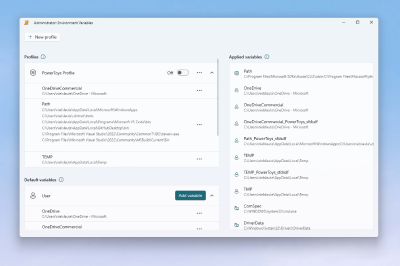 Captura de tela de PowerToysEnvironment Variables