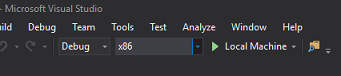 Captura de tela da tela Configuração da Solução do Visual Studio mostrando Depurar na barra de menus.