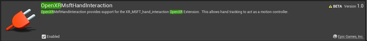 Janela plug-ins com a Interação Manual Open XR Msft Msft ativada