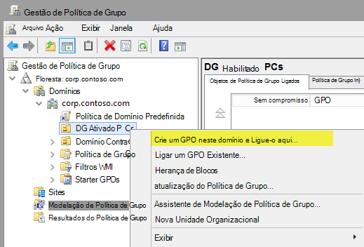 Política de Grupo Management, crie um GPO.