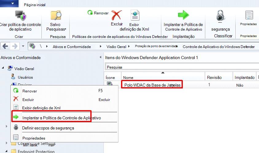 Implementar o Controlo de Aplicações através de Configuration Manager.