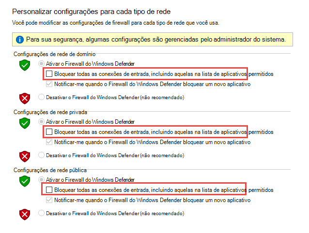 Captura de tela do applet do Firewall Painel de Controle.