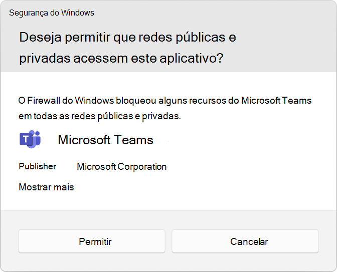 Captura de ecrã a mostrar o pedido de Controlo de Conta de Utilizador (UAC) para permitir o Microsoft Teams.