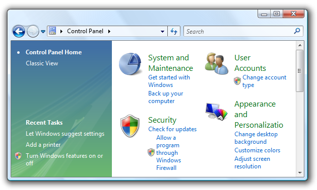 captura de tela do painel de controle sem logotipo