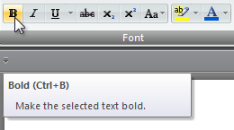 captura de tela da dica de ferramenta para tecla de atalho em negrito 
