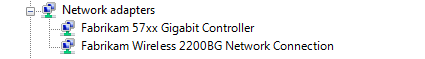 screen shot of list of specific network adaptors