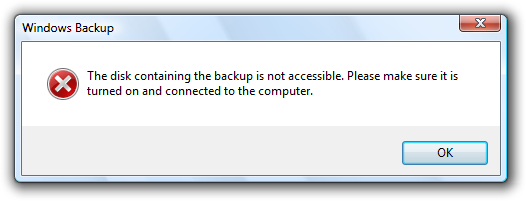 captura de tela do disco de backup não acessível 