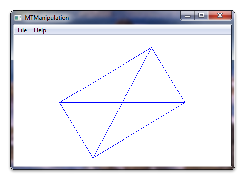 captura de tela mostrando o exemplo de manipulação de toque do Windows, com um retângulo branco girado com estrutura azul com linhas azuis desenhadas de cantos opostos