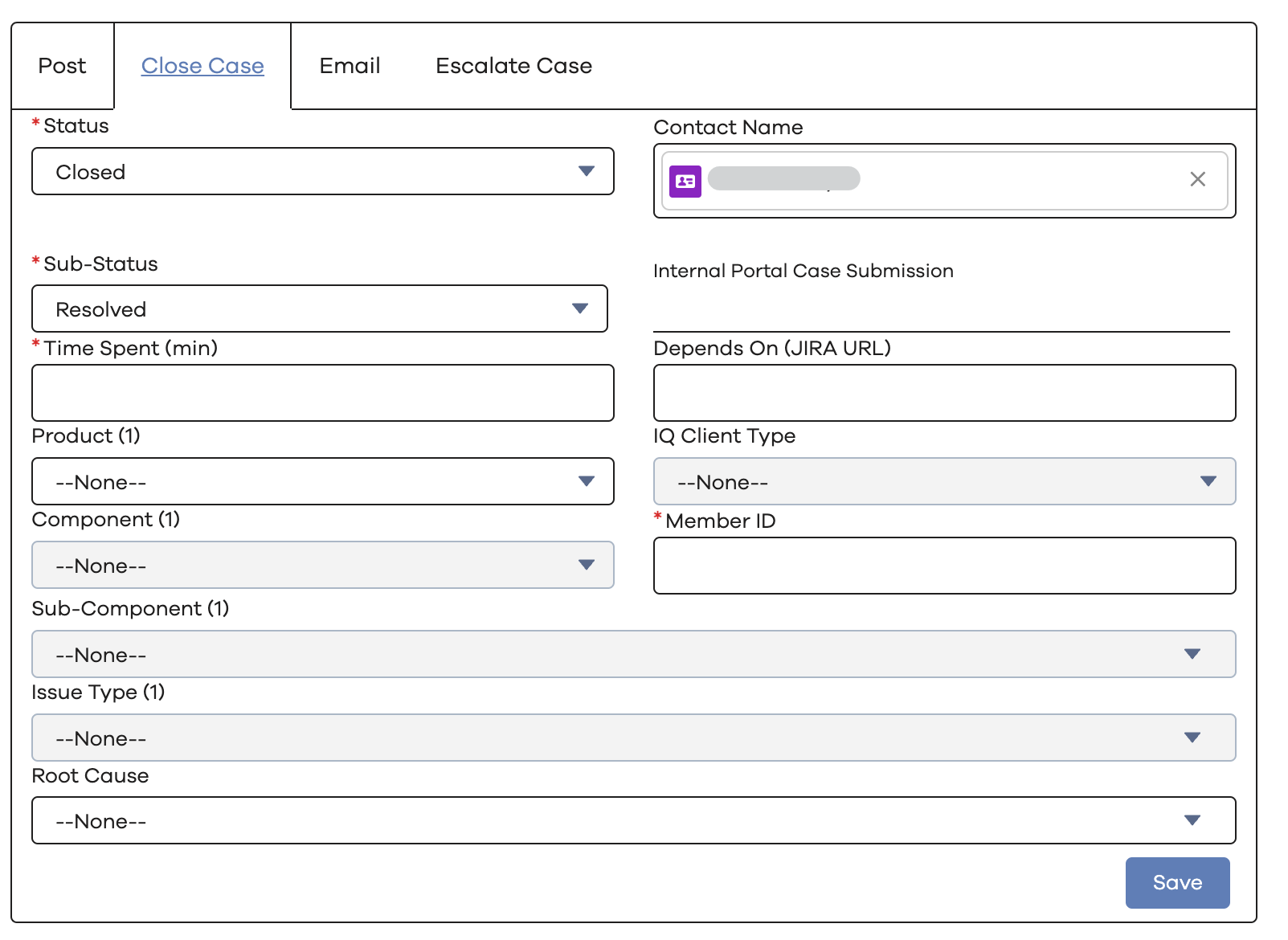 Screenshot of the Close case view.