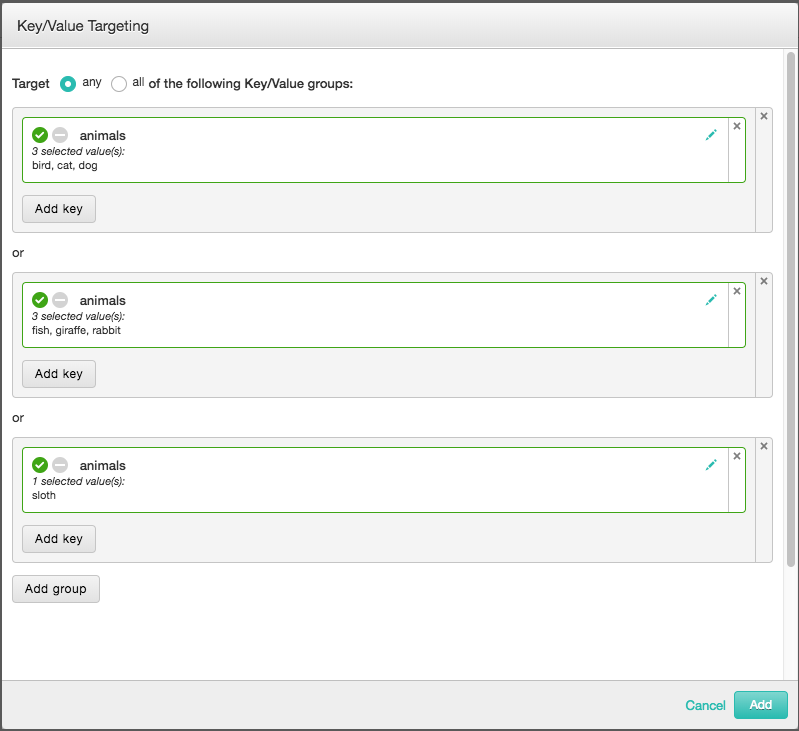 Screenshot that shows how to combine multiple values for a given key.