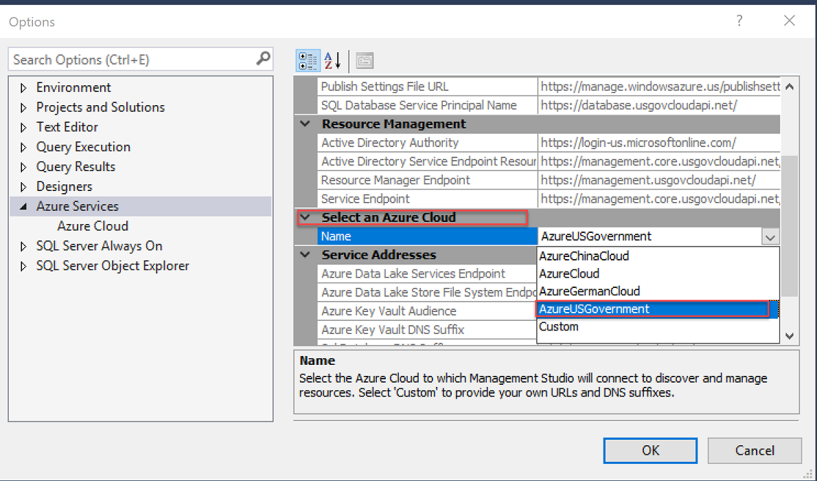 SSMS Options