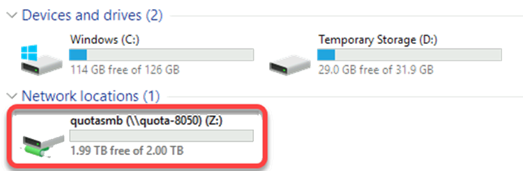 Screenshot showing administrator view of user quota and consumption.