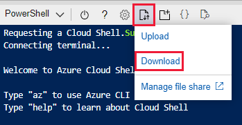 Снимок экрана: кнопка скачивания из Azure Cloud Shell.