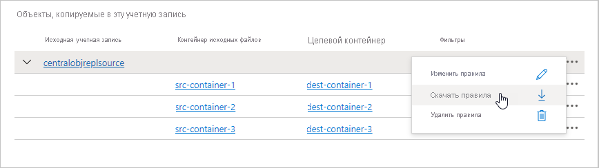 Screenshot showing how to download replication rules to a JSON file