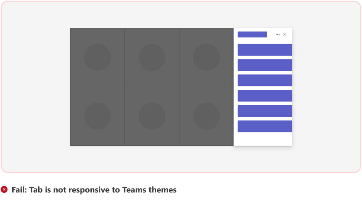 На рисунке показан пример табуляции, не реагирующей на тему в Teams.