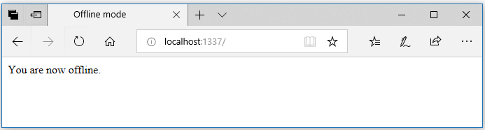 offline.html from http://localhost:1337 loaded in Microsoft Edge