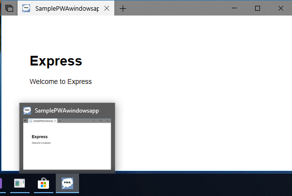 PWA running in a WWAHost.exe window