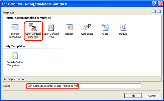 Добавление нового управляемого UDF в проект ManagedDatabaseConstructs