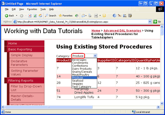 Выберите другую категорию из списка Drop-Down