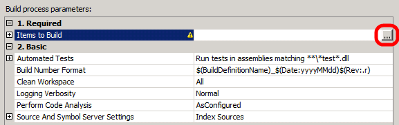 В таблице Параметры процесса сборки щелкните строку Элементы сборки и нажмите кнопку с многоточием.
