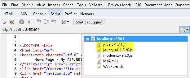 Загрузка файлов JavaScript jQuery непосредственно с локального сервера IIS