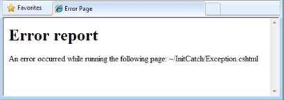 [Снимок экрана: запуск CSHTML исключения в браузере.]