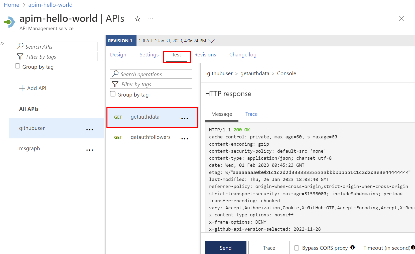 Снимок экрана: успешное тестирование API на портале.