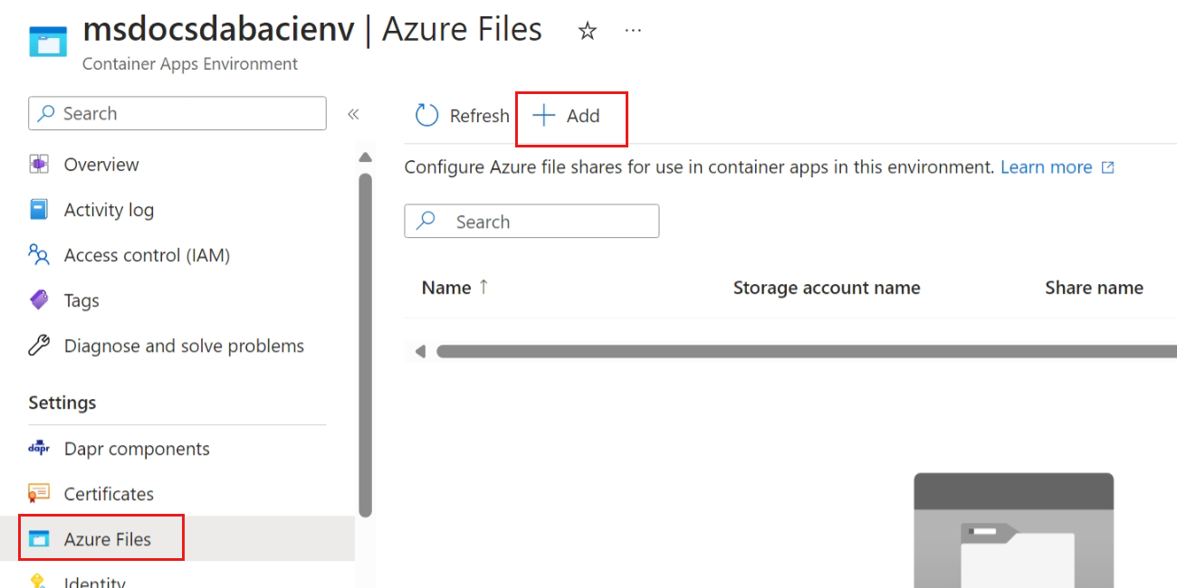 Screenshot of the 'Azure Files' option in the resource menu within the Azure portal.