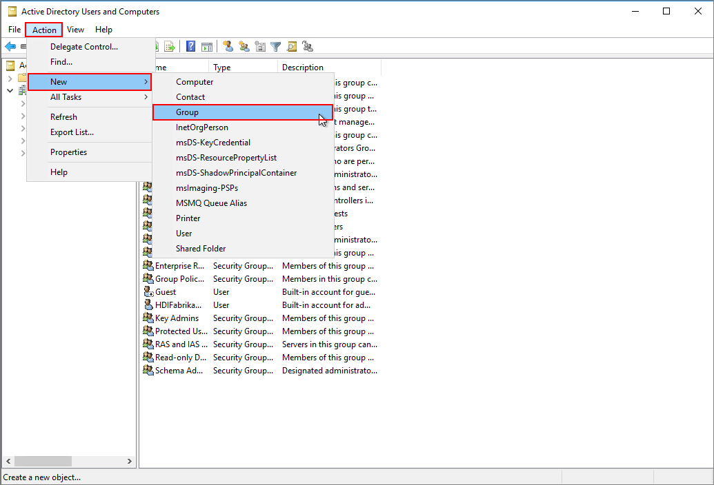 Создайте новую группу Active Directory.