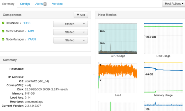 Apache Ambari host summary details.