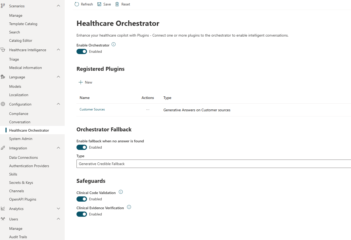 screenshot of the healthcare orchestrator with customer sources