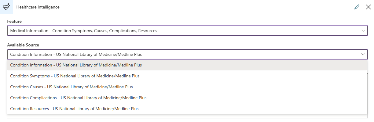 Screenshot of Healthcare Intelligence step with medical information such as conditions