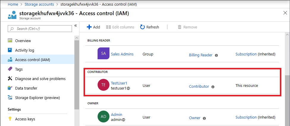 Role assignment at resource scope