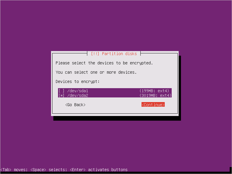 Выбор устройств для шифрования при настройке Ubuntu 16.04