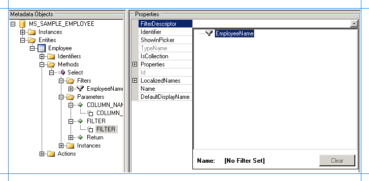 Map the filter to the Select method parameter